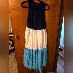 Colorblock Maxi Dress - Navy, White, and Blue